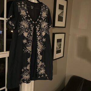 Johnny Was blue Linen embroidered dress